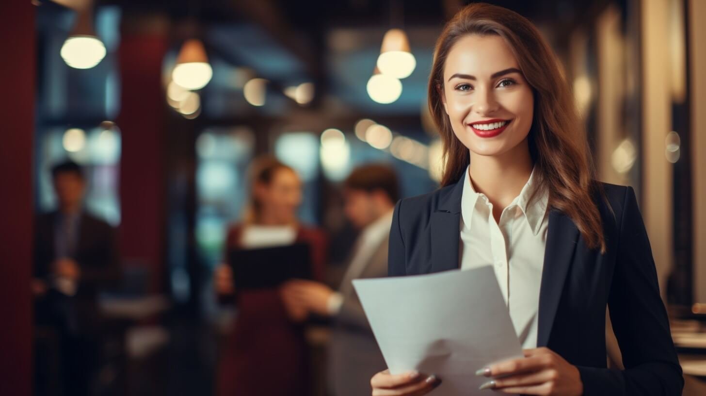 gougelila_A_female_business_secretary_holding_a_feedback_report_166eaa70-6c5b-49c4-9c45-943b1388759d