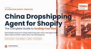 China Dropshipping Agent for Shopify — complete guide cover with ASG warehouse Shenzhen + 10M+ orders badge