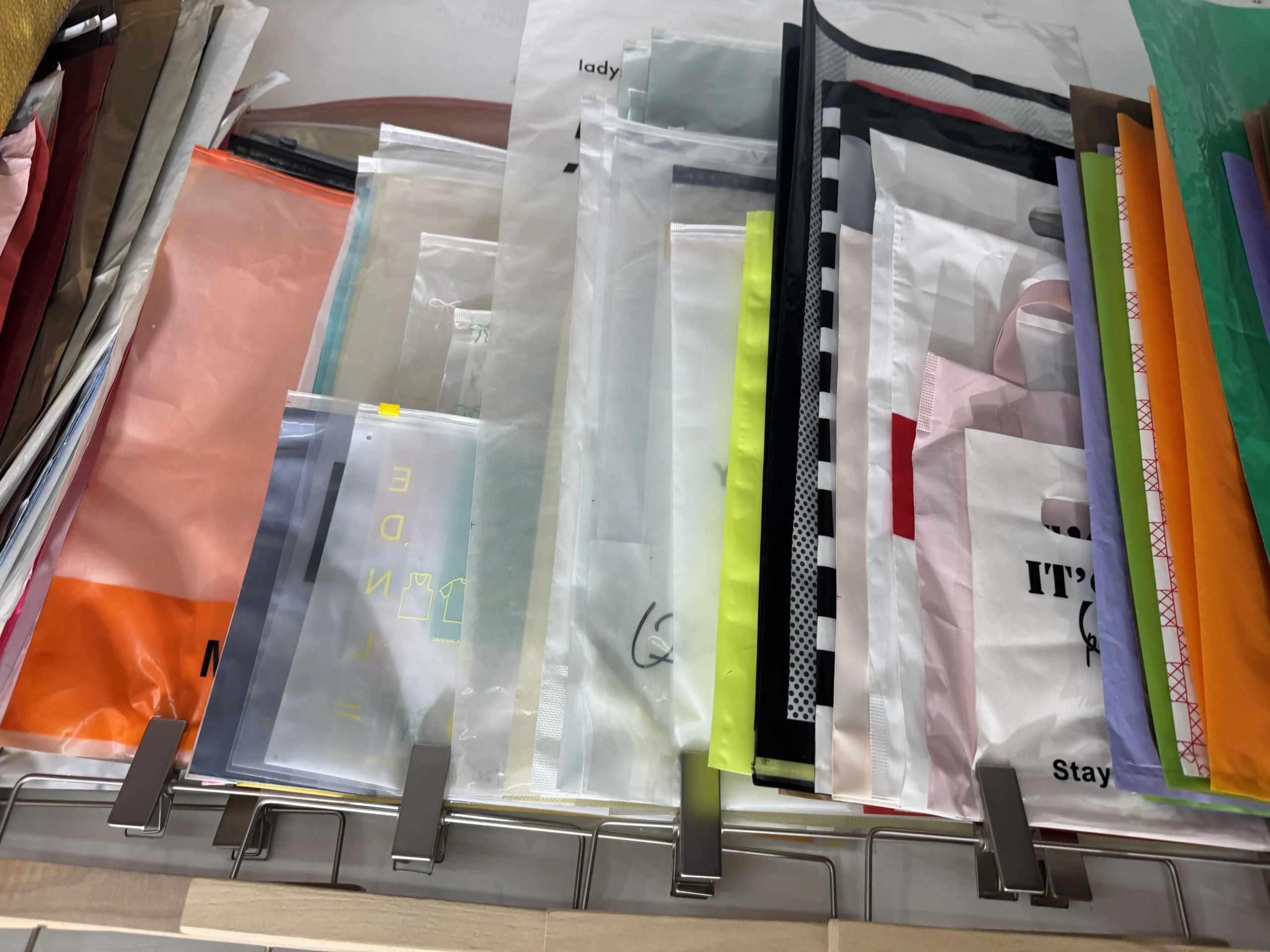 Packaging option comparison Packaging bag options compared during sourcing