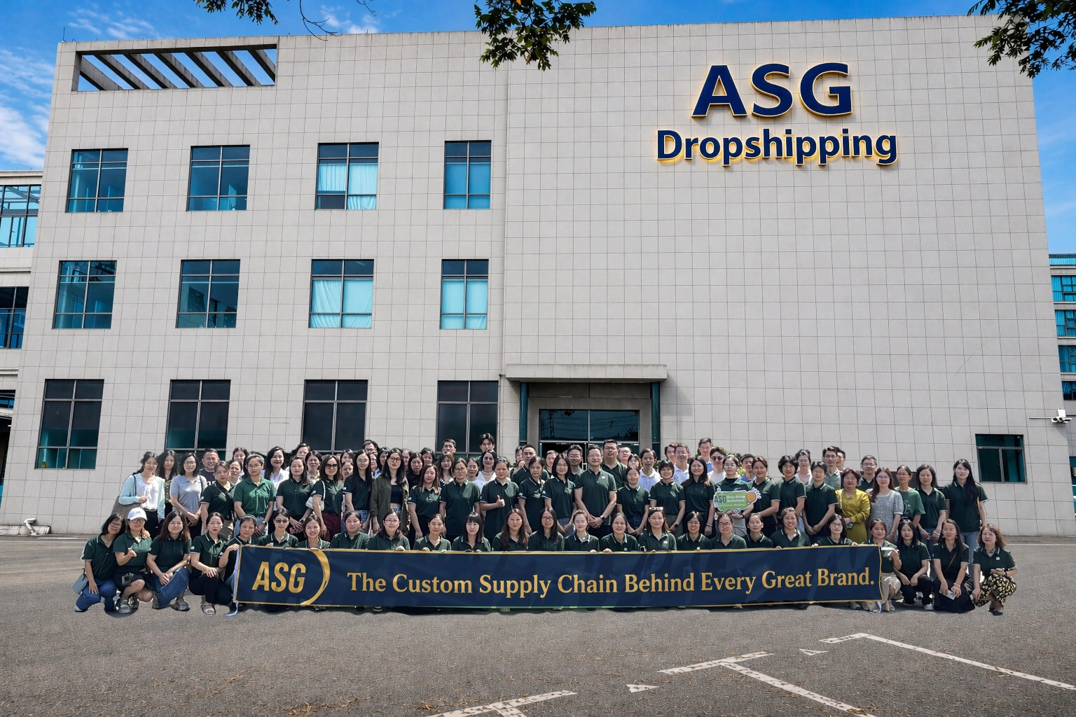 ASG Dropshipping team ASG Dropshipping team outside its operations building in China