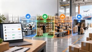 Shopify fulfillment bottleneck diagnosis across supplier, inventory, warehouse, and after-fulfillment operations in a modern warehouse.