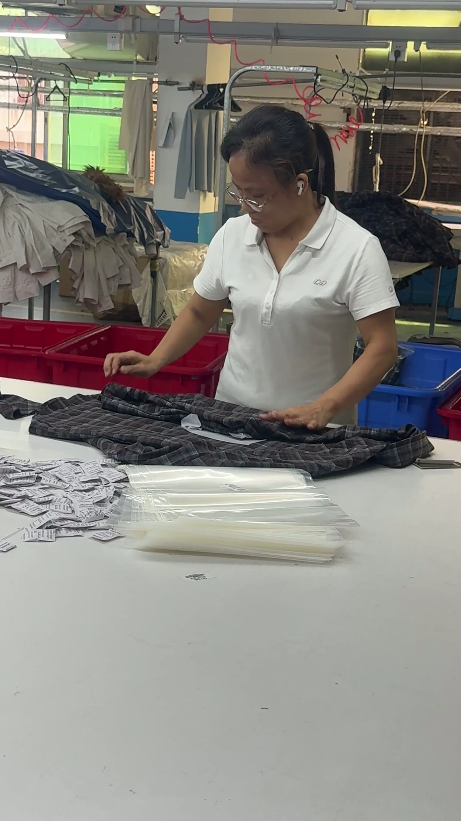 Garments packed and labelled before dispatch
