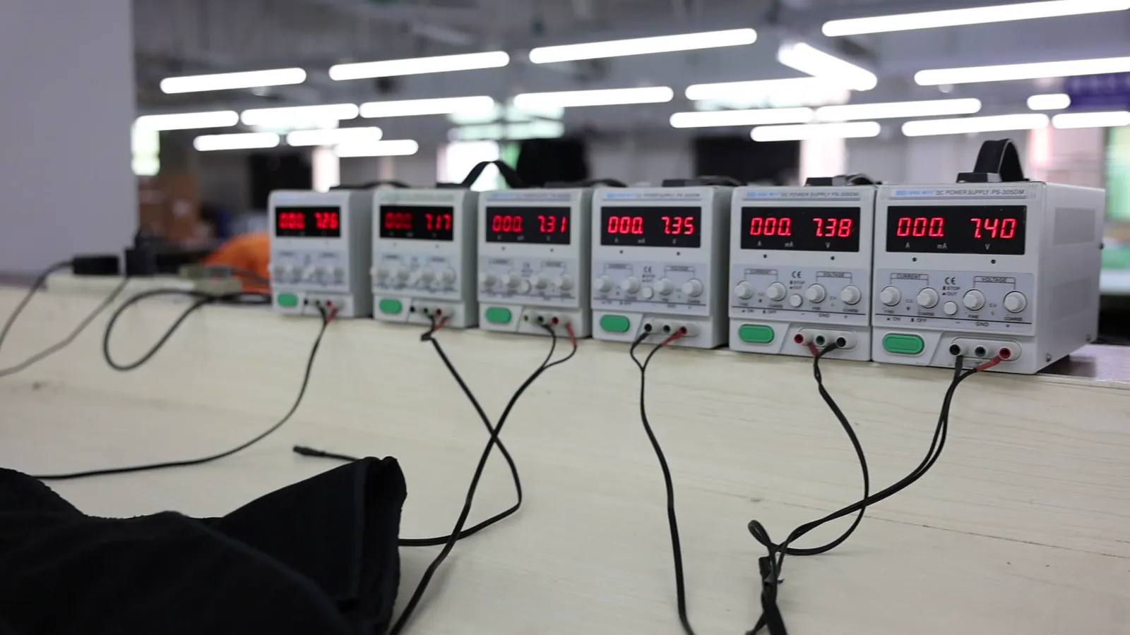 Electrical test bench used during trial batch checks