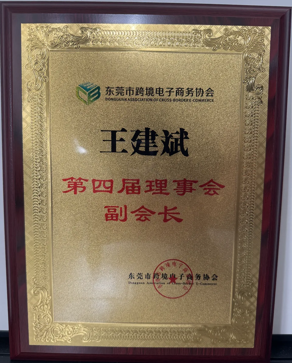 Dongguan Association of Cross-Border E-Commerce plaque naming founder Janson Wang Vice President of the 4th Council
